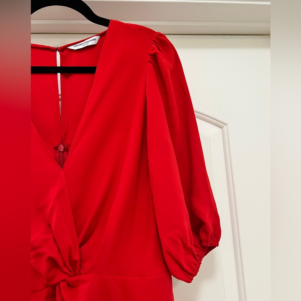 NWOT Amanda Uprichard Susannah Red Mini Dress with Puff Sleeves - Picture 8 of 12
